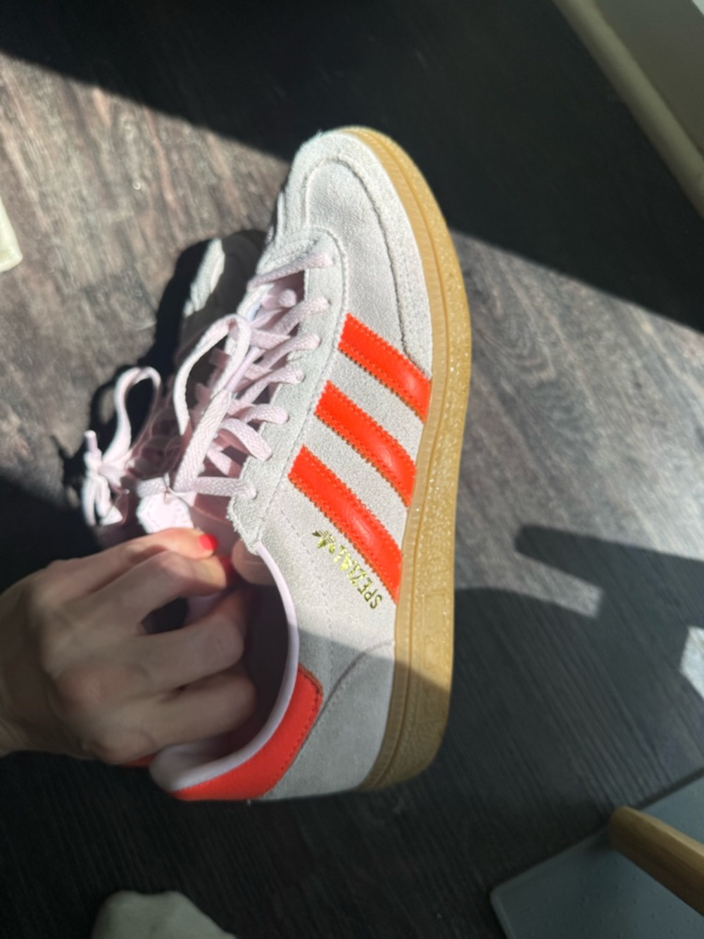 Adidas Spezial Handball Shoes Size 7 Suede Sneakers Pink with Orange Stripes - Picture 5 of 12
